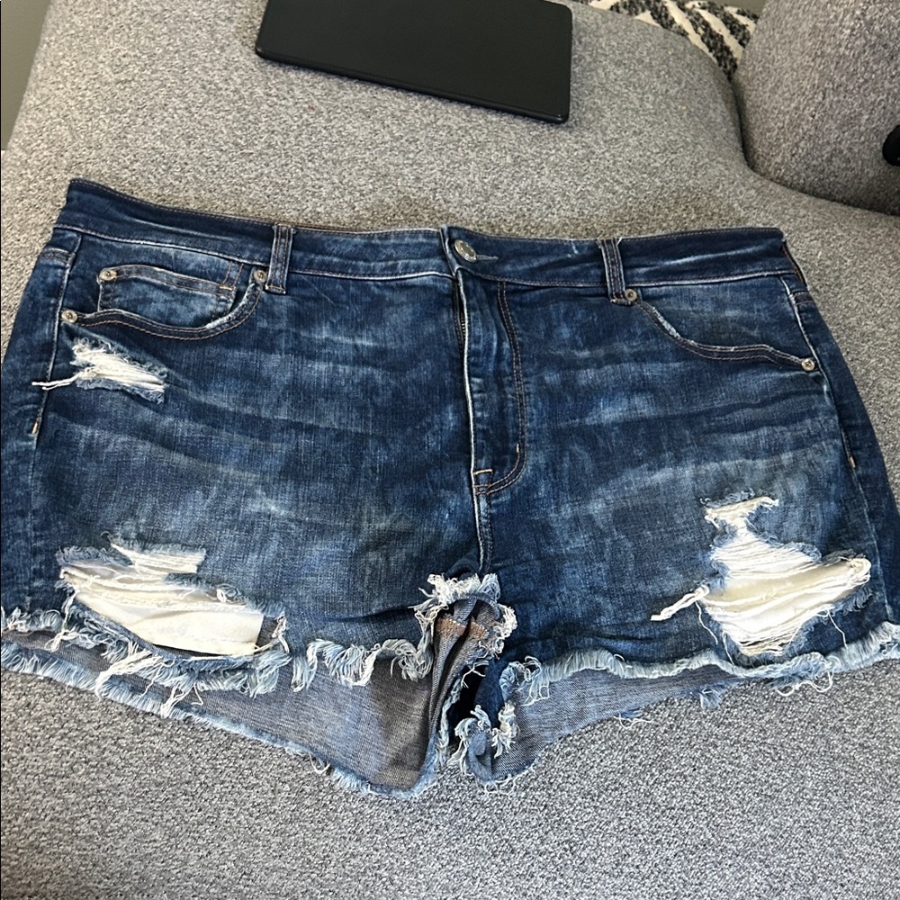 American Eagle Outfitters Distressed Dark Blue Denim Cutoff Shorts